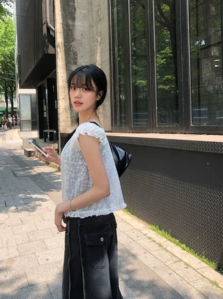 Butterfly Frill See-through Sleeveless Blouse