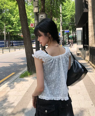 Butterfly Frill See-through Sleeveless Blouse