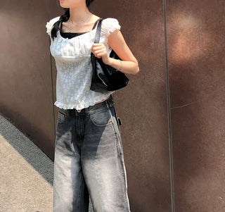 Butterfly Frill See-through Sleeveless Blouse