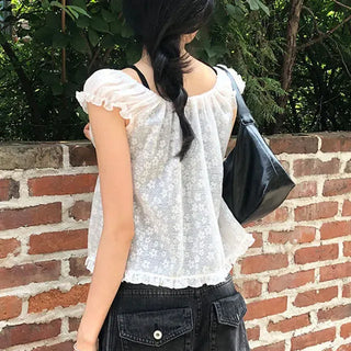 Butterfly Frill See-through Sleeveless Blouse