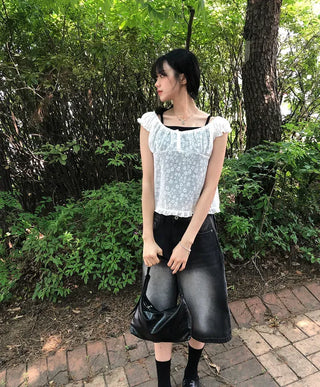 Butterfly Frill See-through Sleeveless Blouse