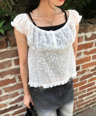 Butterfly Frill See-through Sleeveless Blouse