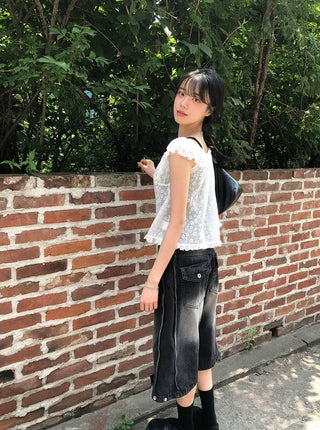 Butterfly Frill See-through Sleeveless Blouse