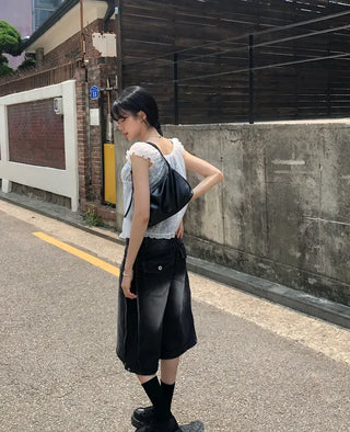 Side Pintuck Bermuda Washed Denim Pants