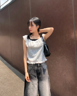 Side Pintuck Bermuda Washed Denim Pants