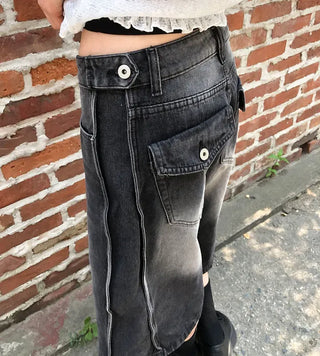 Side Pintuck Bermuda Washed Denim Pants