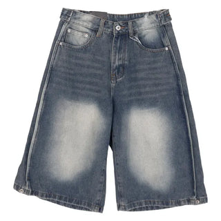 Side Pintuck Bermuda Washed Denim Pants