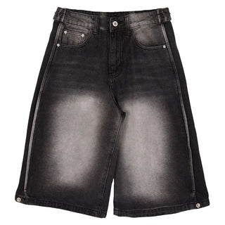 Side Pintuck Bermuda Washed Denim Pants