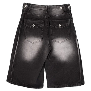Side Pintuck Bermuda Washed Denim Pants