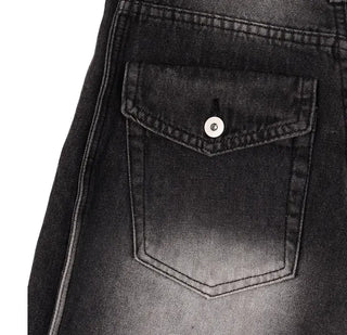 Side Pintuck Bermuda Washed Denim Pants