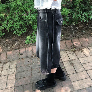 Side Pintuck Bermuda Washed Denim Pants