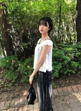 Side Pintuck Bermuda Washed Denim Pants