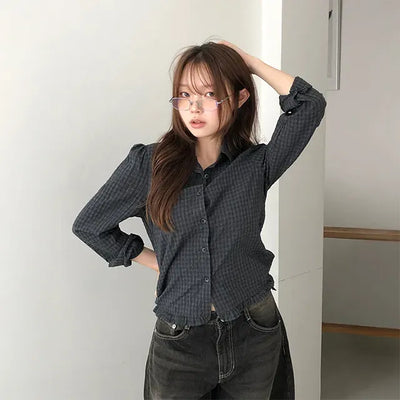 Ruffle Check Slit Shirt