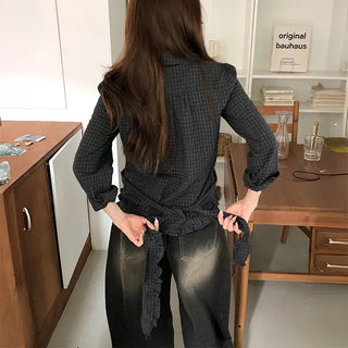 Ruffle Check Slit Shirt