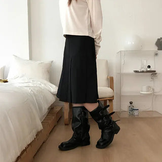Lay Pleated Midi Skirt