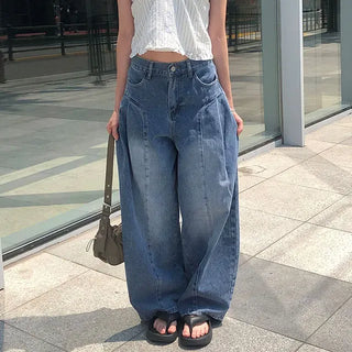 Line Cut Pintuck Denim Balloon Wide Pants