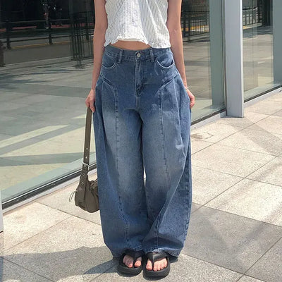 Line Cut Pintuck Denim Balloon Wide Pants