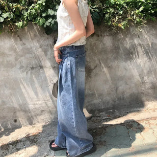 Line Cut Pintuck Denim Balloon Wide Pants