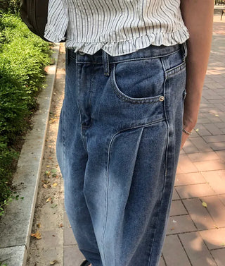 Line Cut Pintuck Denim Balloon Wide Pants