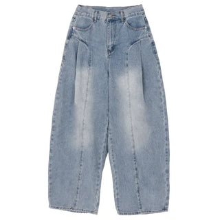 Line Cut Pintuck Denim Balloon Wide Pants