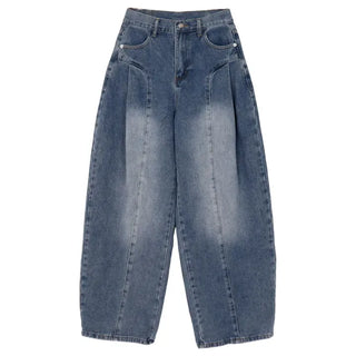 Line Cut Pintuck Denim Balloon Wide Pants