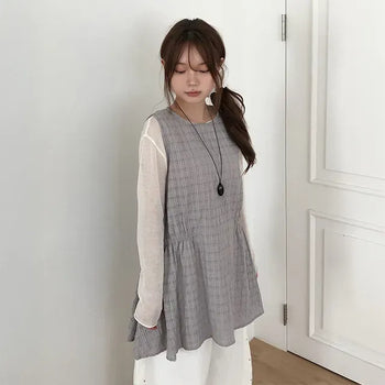 Wrinkle Check Midi Dress