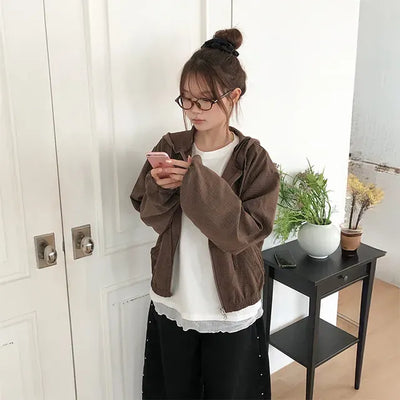 Suede Check Hooded Jacket