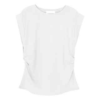 Cotton Loose Shirred Roll-up Sleeveless T-shirt