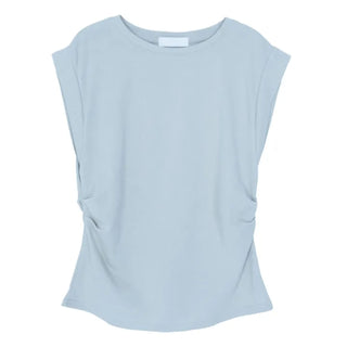 Cotton Loose Shirred Roll-up Sleeveless T-shirt