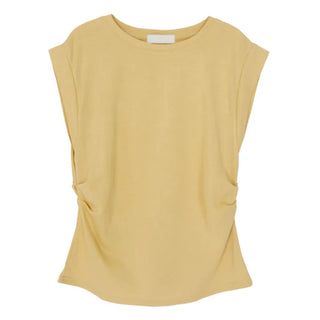 Cotton Loose Shirred Roll-up Sleeveless T-shirt