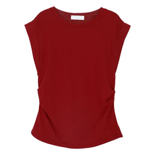 Cotton Loose Shirred Roll-up Sleeveless T-shirt