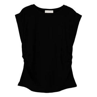 Cotton Loose Shirred Roll-up Sleeveless T-shirt