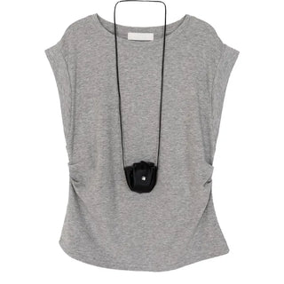 Cotton Loose Shirred Roll-up Sleeveless T-shirt
