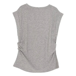 Cotton Loose Shirred Roll-up Sleeveless T-shirt