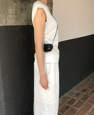 Cotton Loose Shirred Roll-up Sleeveless T-shirt