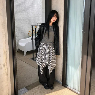 Aqua Check Midi Skirt