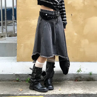 Fringe Asymmetrical Midi Skirt