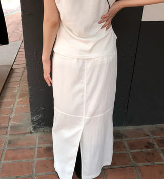 Nylon String Banding Slit Maxi Long Skirt