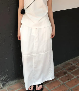 Nylon String Banding Slit Maxi Long Skirt