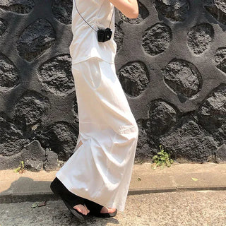 Nylon String Banding Slit Maxi Long Skirt