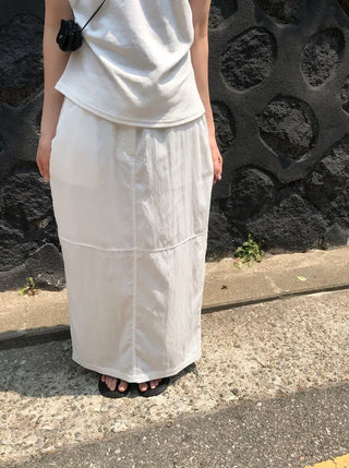 Nylon String Banding Slit Maxi Long Skirt