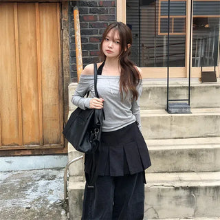 Suede pleated skirt