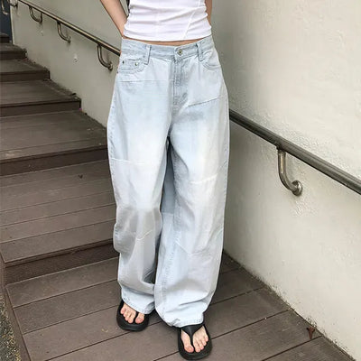 Cube Pattern Balloon Wide Denim Pants