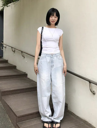 Cube Pattern Balloon Wide Denim Pants