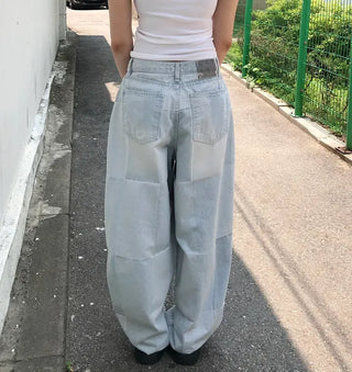 Cube Pattern Balloon Wide Denim Pants