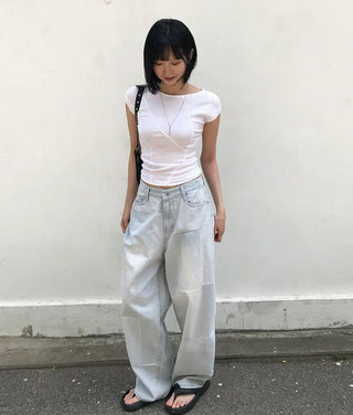 Cube Pattern Balloon Wide Denim Pants