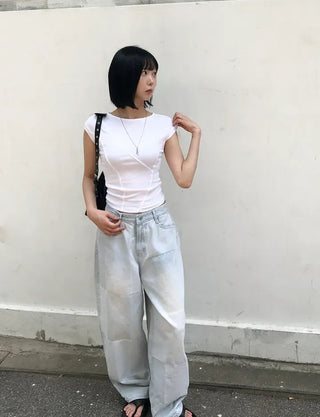 Cube Pattern Balloon Wide Denim Pants