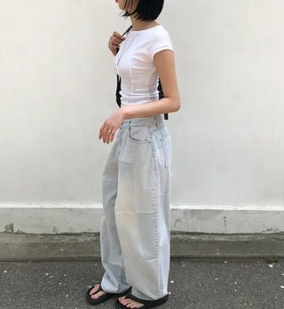 Cube Pattern Balloon Wide Denim Pants