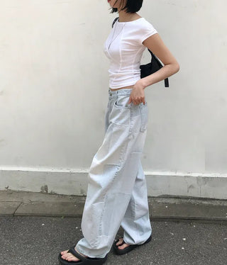 Cube Pattern Balloon Wide Denim Pants