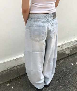 Cube Pattern Balloon Wide Denim Pants